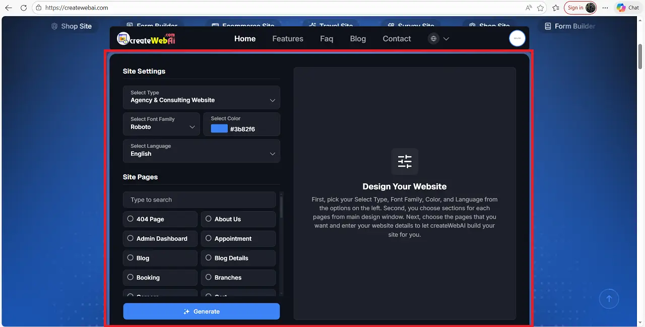 Design Website Via AI Interface