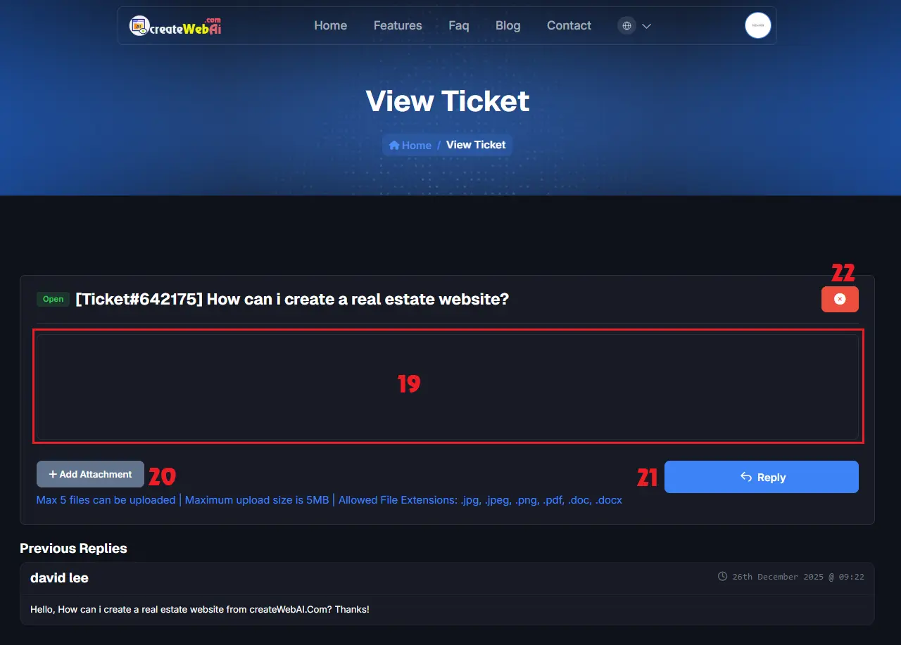 Reply a exiting ticket