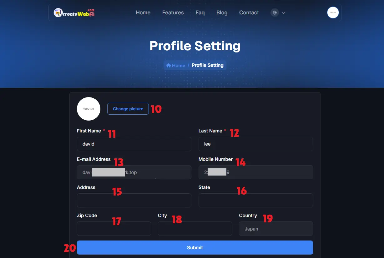 Profile Settings Interface