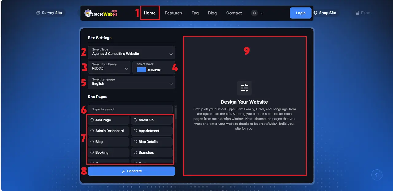 Website Design AI Interface