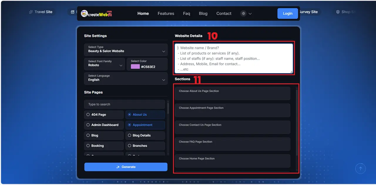 Website Design AI Interface