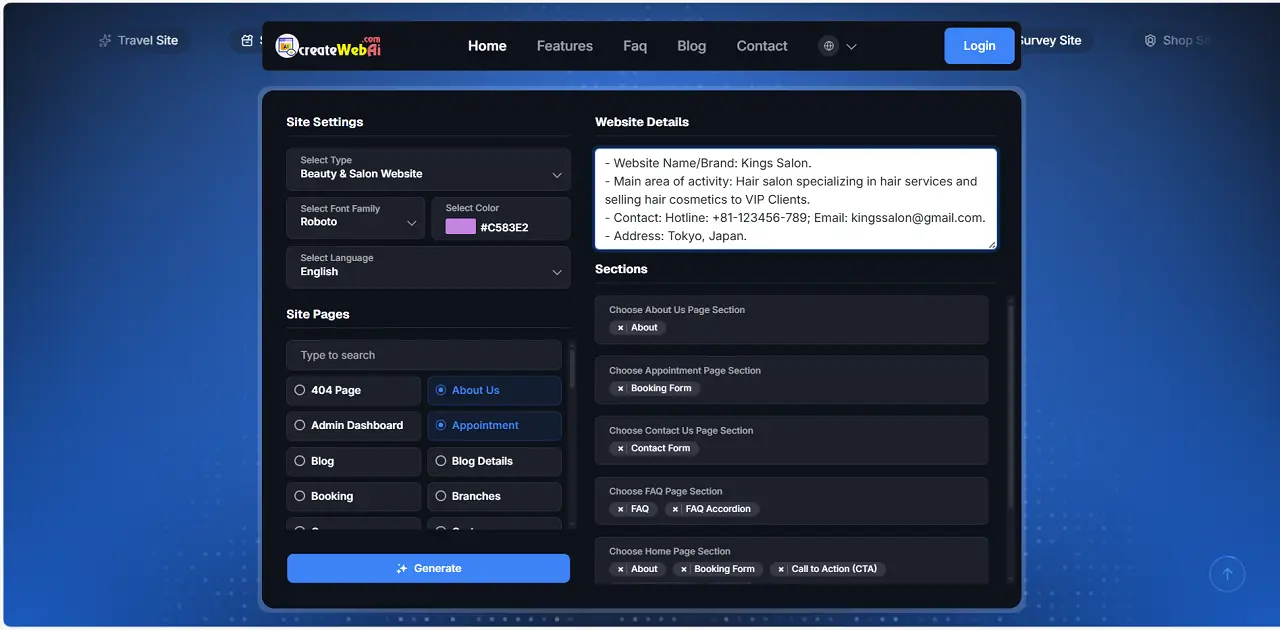 Website Design AI Interface