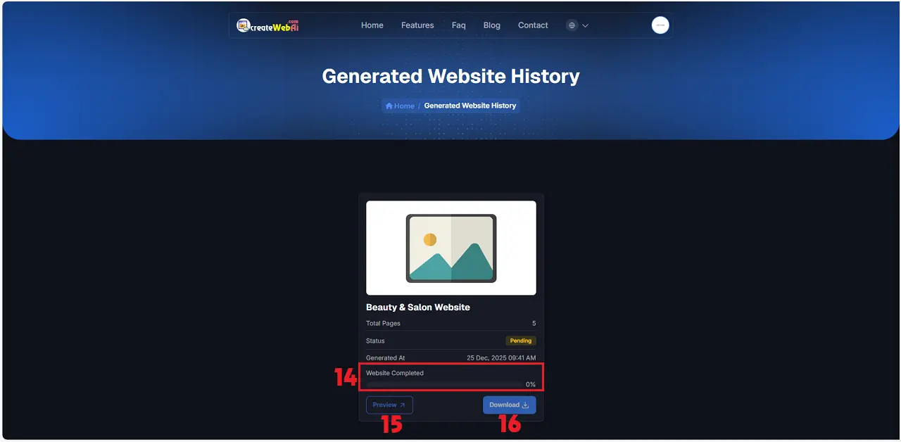 The result of website design by AI