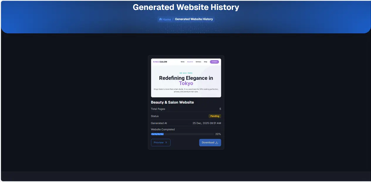 The result of website design by AI