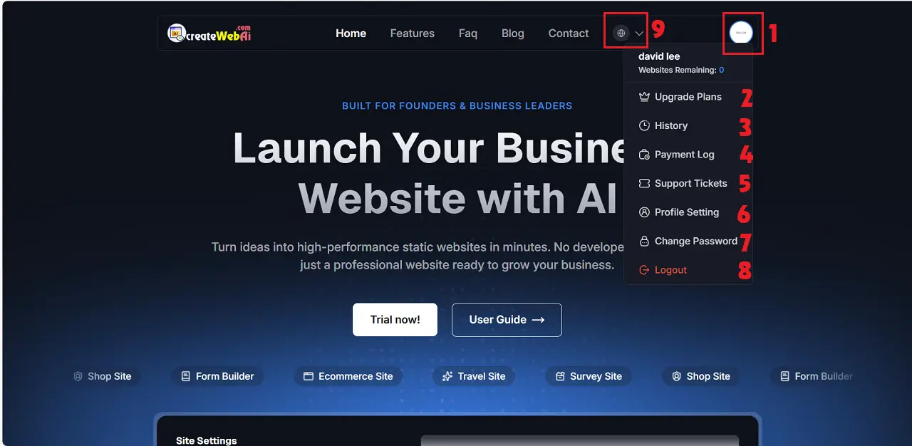 User Dashboard Interface